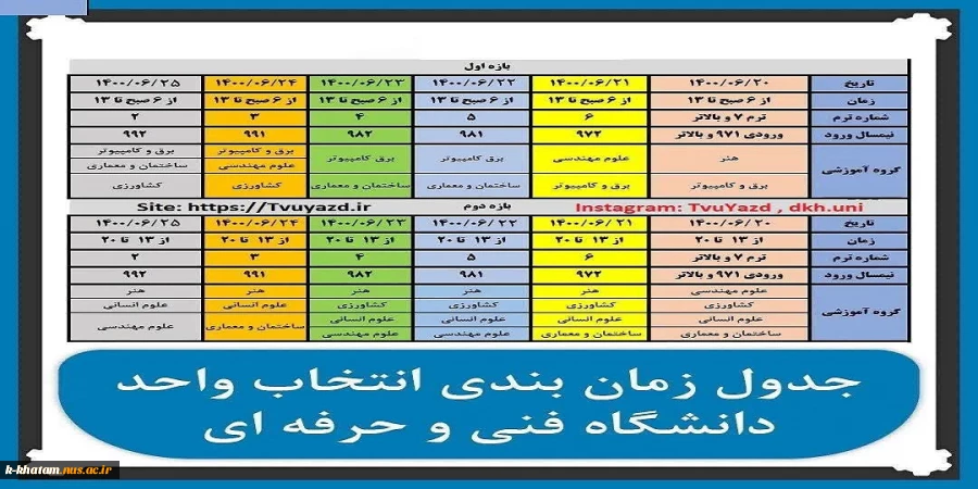 چدول زمان بندی انتخاب واحد